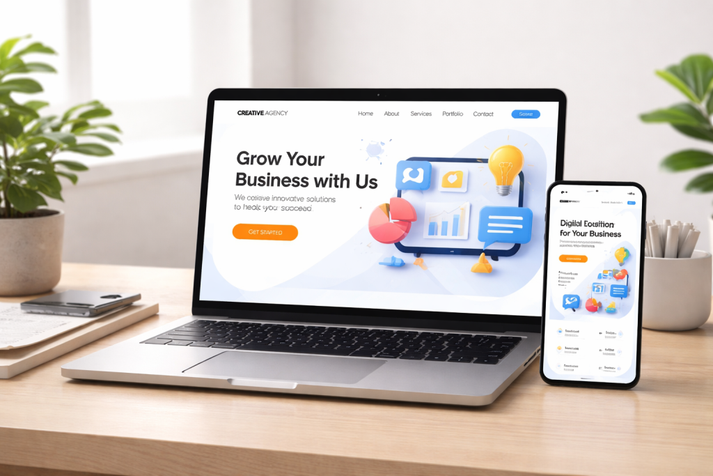 Professional website displayed on laptop and mobile devices