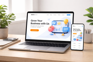 Professional website displayed on laptop and mobile devices